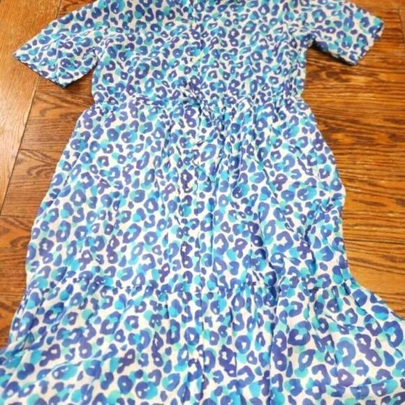 Vilagallo Eveline Midi Dress Blue Leopard Button Down Shirtdress Lined Size 46 ( - Picture 2 of 4
